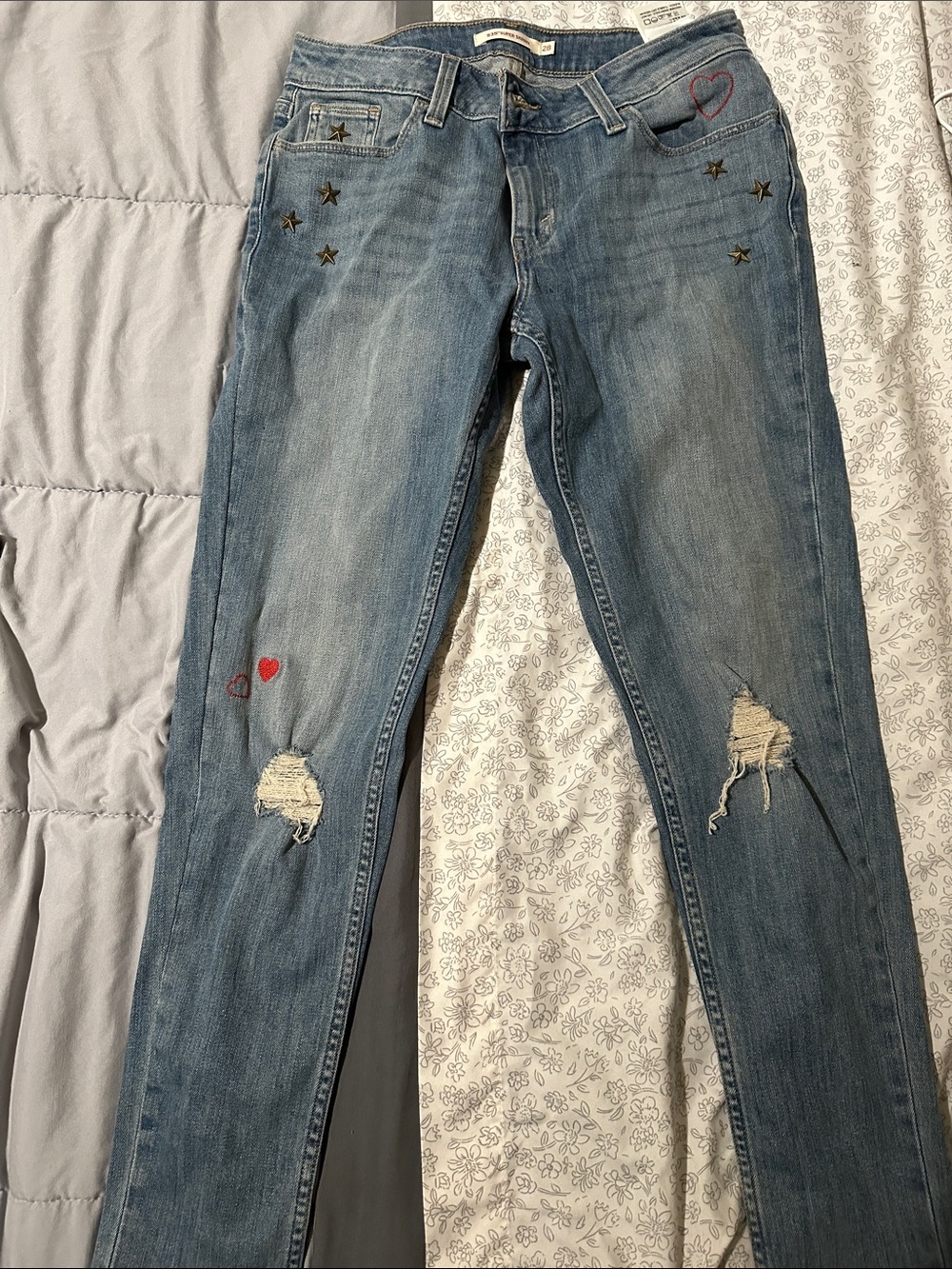 Levi's Light Blue Skinny Jeans with Star Studs & Heart Embroidery